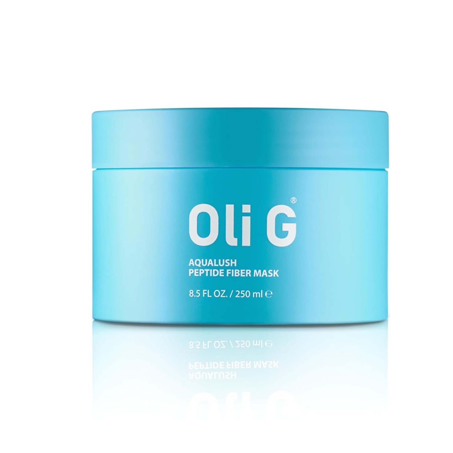 Blue jar of Oli G Aqualish Peptide Fiber Mask on a white background