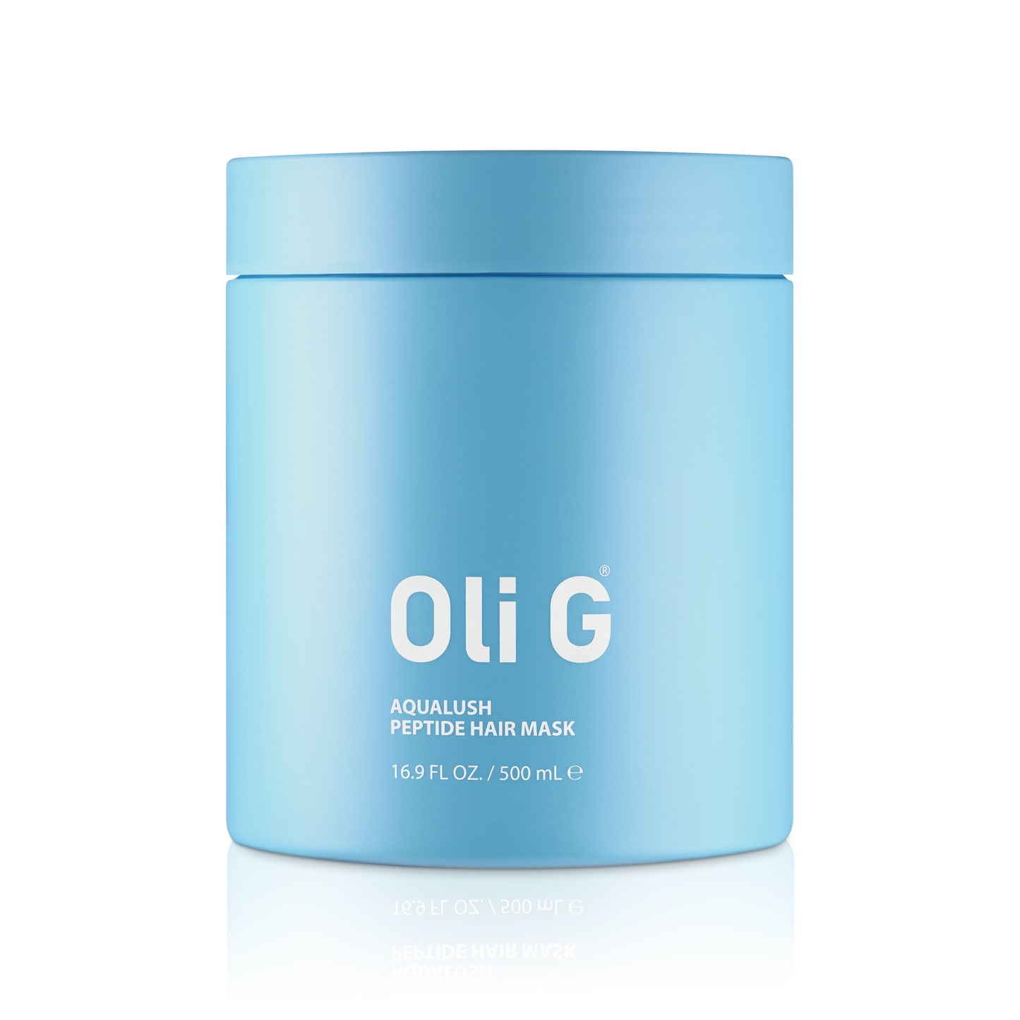 Blue container of Oli G hair mask on a white background