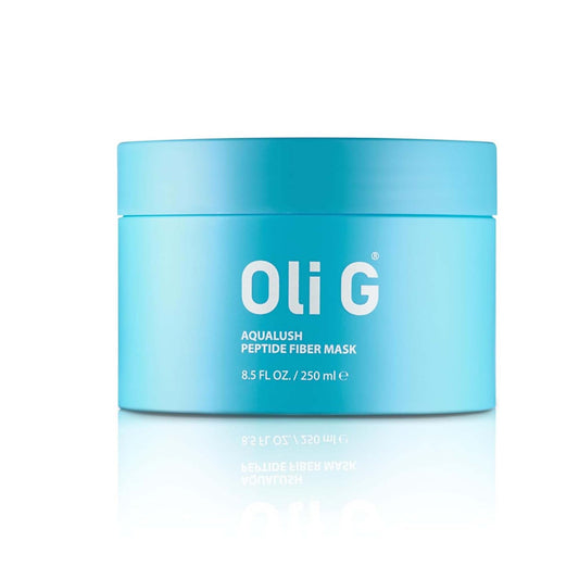 Blue jar of Oli G Aqualish Peptide Fiber Mask on a white background